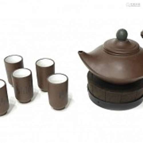 Teapot with five tea glasses, Yixing, 20th century