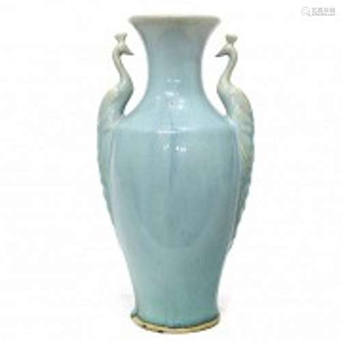 Vase with phoenix handles and blue glaze, Korea.