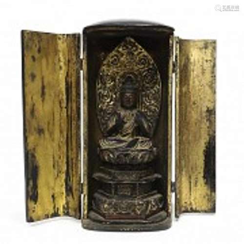 Japanese Buddha, with wooden niche, 19th century