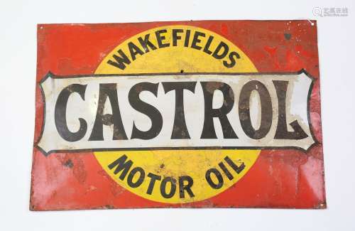 A Wakefields Castrol Motor Oil enamel advertising sign