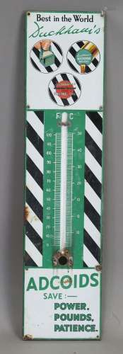 A Duckhams Adcoids enamel advertising wall thermometer backp...