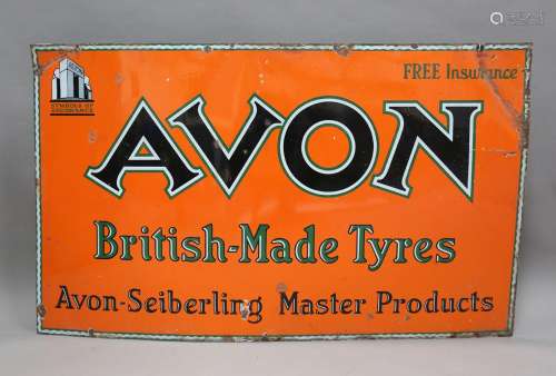 An Avon 'British Made Tyres' enamel advertising sign