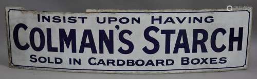 A Colman's Starch 'Sold in Cardboard Boxes' enamel advertisi...
