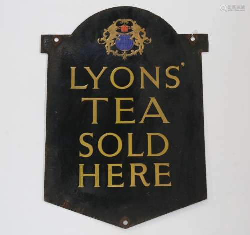 A Lyons' Tea 'Sold Here' double-sided enamel advertising sig...