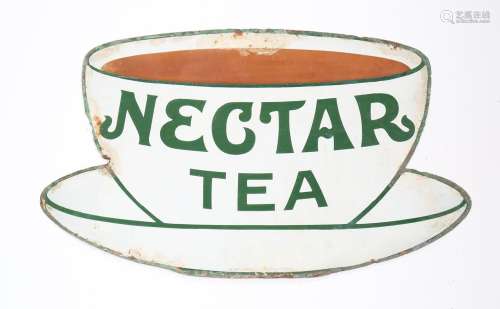 A Nectar Tea pictorial enamel advertising sign in the form o...