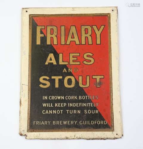 A Friary Ales and Stout printed and pressed tin advertising ...