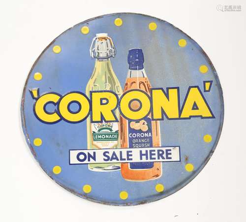 A Corona 'On Sale Here' circular double-sided enamel adverti...