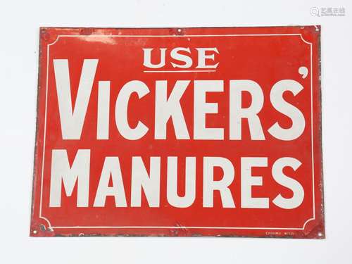 A 'Use Vickers Manures' enamel advertising sign