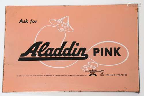 An Aladdin Pink paraffin double-sided enamel advertising sig...