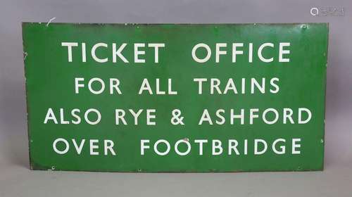 A British Railways green enamel 'Ticket Office For All Train...