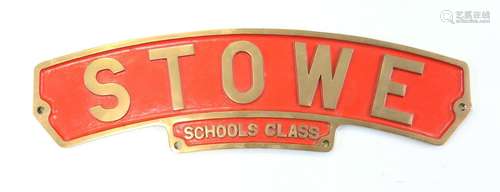 A reproduction cast bronze locomotive nameplate