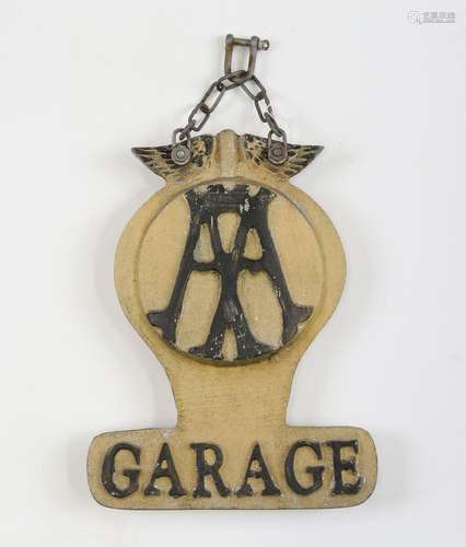 An AA cast aluminium double-sided hanging 'Garage' sign