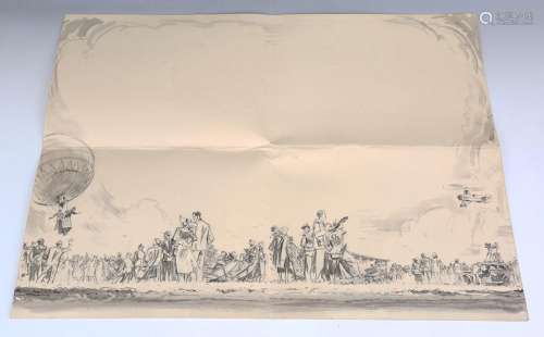 Gordon Horner - a pen and ink sketch of an early airshow wit...