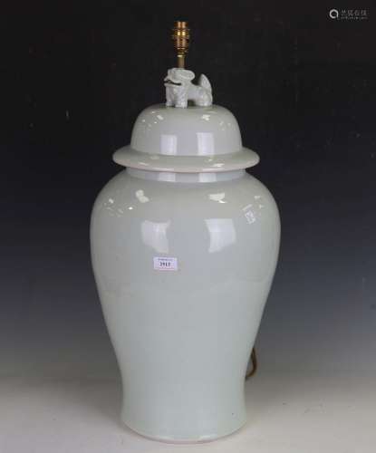 A 20th century Chinese porcelain table lamp with off-white g...