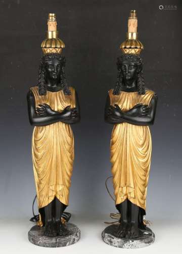 A pair of late 20th century Empire style carved hardwood fig...