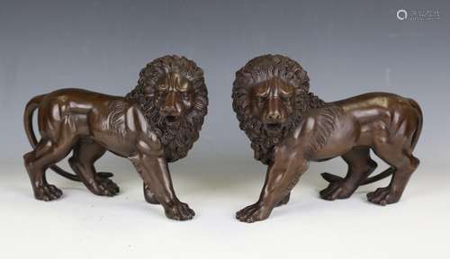 A pair of late 20th century brown patinated cast bronze mode...