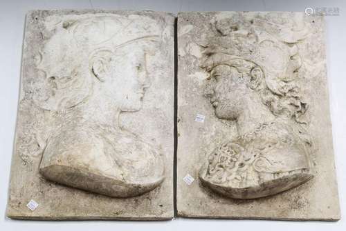 A pair of 20th century cast composition stone portrait plaqu...