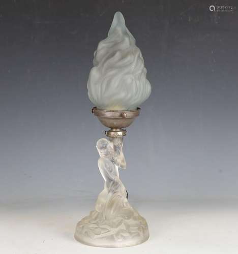 An early 20th century Continental figural frosted glass tabl...