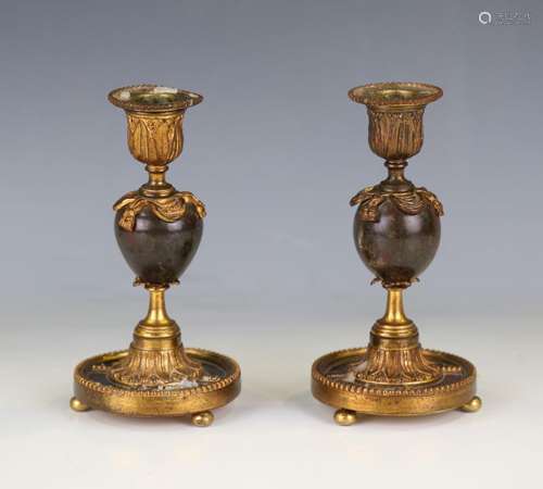 A pair of 19th century French gilt metal and marble mounted ...