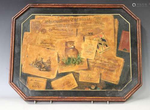 A 19th century varnished octagonal trompe l'oeil panel depic...