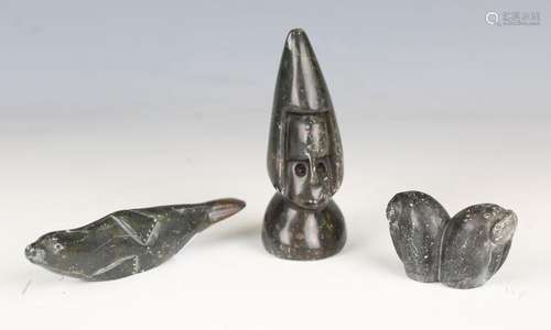 Two Inuit style soapstone carvings