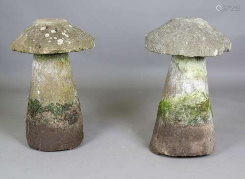 A pair of early 20th century carved staddle stones