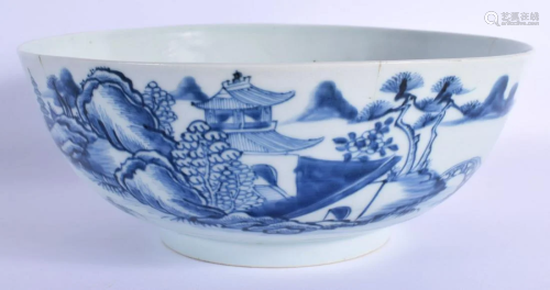 AN 18TH CENTURY CHINESE EXPORT BLUE AND WHITE PORCELAIN BOWL...