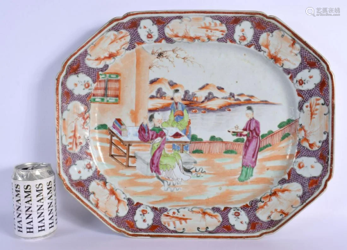 A LARGE 18TH CENTURY CHINESE EXPORT FAMILLE ROSE MANDARIN PL...