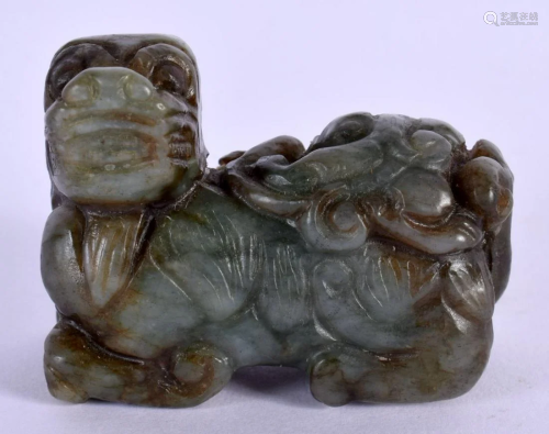 A LATE 19TH CENTURY CHINESE CARVED JADE FIGURE OF A BEAST mo...