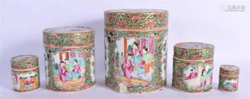 A RARE SET OF FIVE 19TH CENTURY CHINESE CANTON FAMILLE ROSE ...