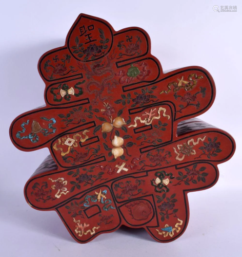 A LARGE EARLY 20TH CENTURY CHINESE RED LACQUER BOX AND COVER...