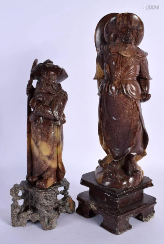 A LARGE PAIR OF LATE 19TH CENTURY CHINESE CARVED SOAPSTONE F...