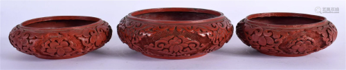 THREE EARLY 20TH CENTURY CHINESE CINNABAR LACQUER BOWLS Late...
