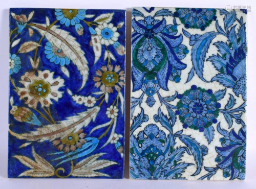 A PAIR OF OTTOMAN TURKISH MIDDLE EASTERN FAIENCE TILES paint...