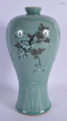 A KOREAN CELADON MEIPING STYLE VASE painted with flowers. 28...