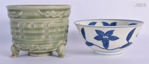 A CHINESE QING DYNASTY CELADON CENSER together with a blue a...