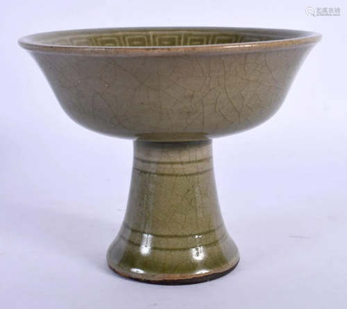 A CHINESE CELADON GLAZED STEM FOOT BOWL 20th Century. 9 cm d...