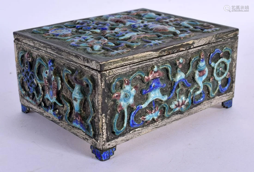 AN EARLY 20TH CENTURY CHINESE ENAMELLED WHITE METAL BOX AND ...