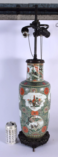 A LARGE 19TH CENTURY CHINESE FAMILLE VERTE PORCELAIN ROULEAU...