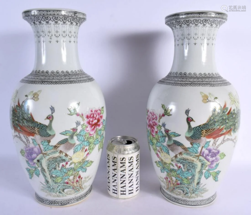 A LARGE PAIR OF CHINESE REPUBLICAN PERIOD FAMILLE ROSE VASES...