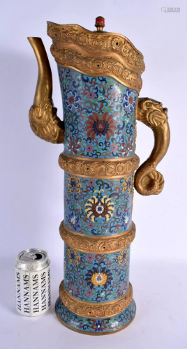 A RARE LARGE EARLY 20TH CENTURY CHINESE CLOISONNE ENAMEL EWE...