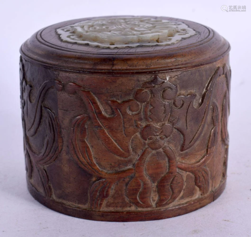 A RARE 19TH CENTURY CHINESE HARDWOOD AND JADE COVER Qing, de...