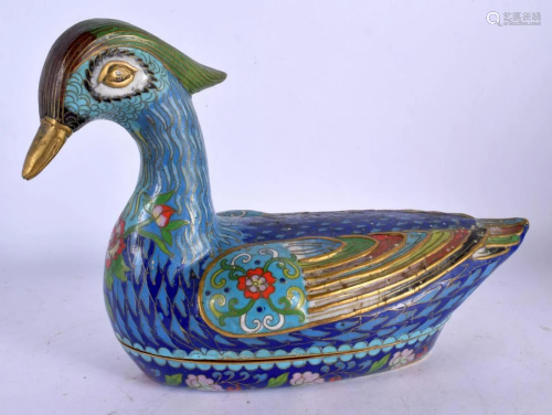 EARLY 20TH CENTURY CHINESE CLOISONNE ENAMEL DUCK BOX AND COV...