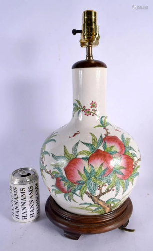 A CHINESE PORCELAIN POMEGRANATE VASE converted to a lamp. 46...