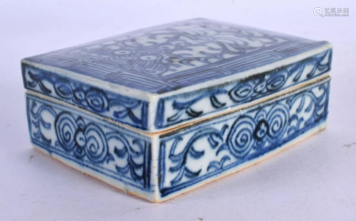 A 19TH CENTURY CHINESE BLUE AND WHITE SQUARE BOX AND COVER p...