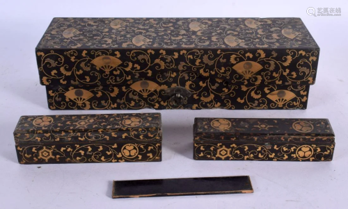 THREE 19TH CENTURY JAPANESE MEIJI PERIOD GOLD LACQUERED BOXE...
