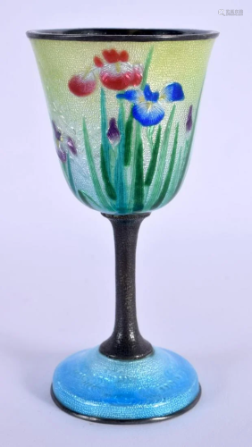A JAPANESE TAISHO PERIOD SILVER AND ENAMEL GOBLET decorated ...