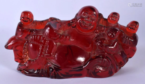 A CHINESE RED AMBER TYPE BUDDHISTIC BOULDER GROUP 20th Centu...