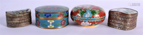TWO CHINESE CLOISONNE BOXES etc. Largest 8 cm diameter. (4)