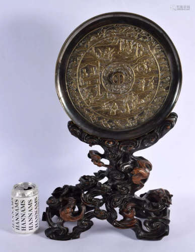 A RARE LARGE 19TH CENTURY CHINESE HONGMU AND BRONZE SCHOLARS...